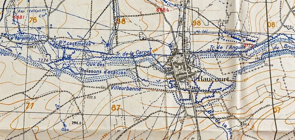 carte militaire des tranchées allemandes dans le secteur de Raucourt